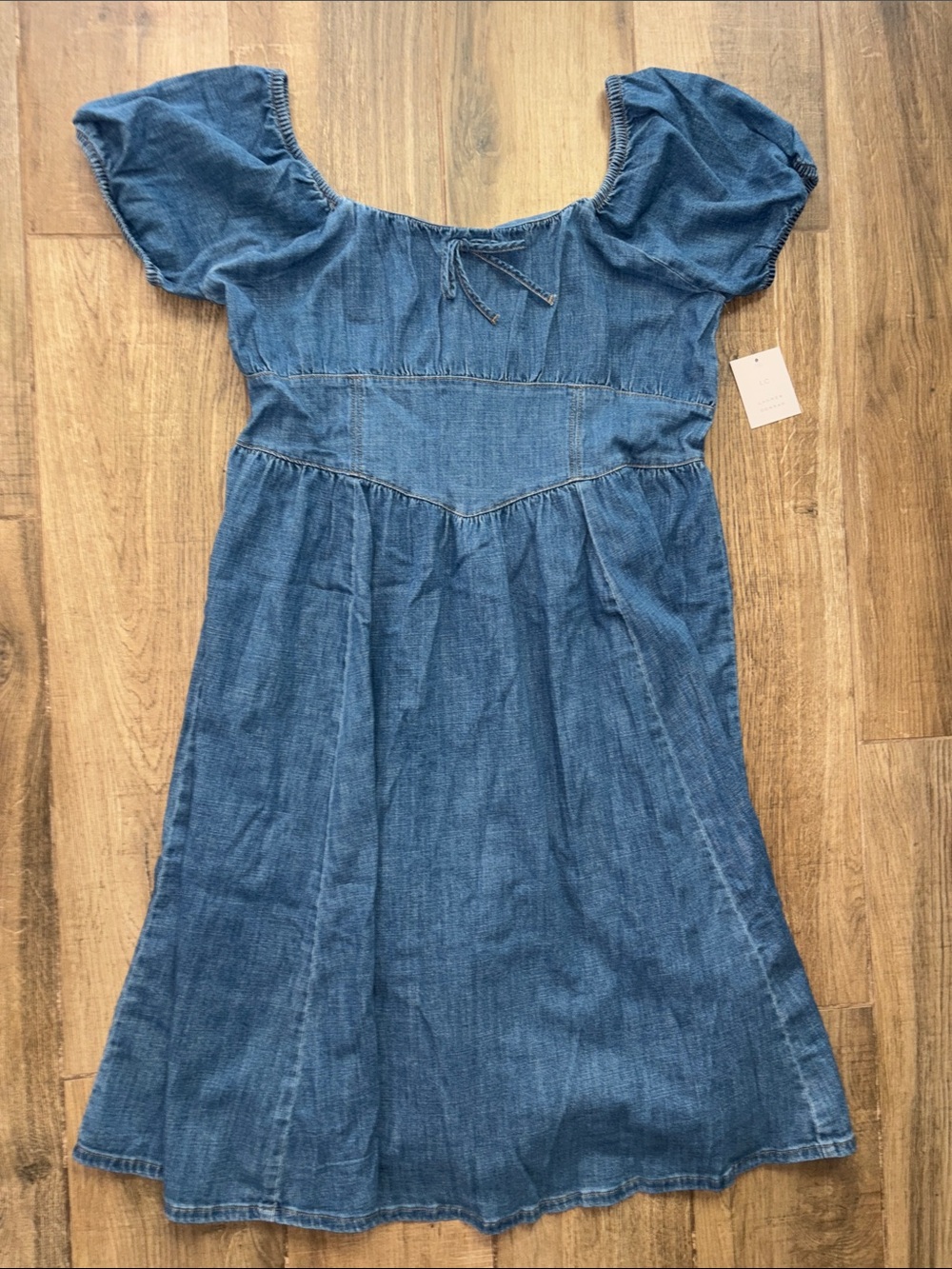 LC Lauren Conrad Blue Denim Puff-Sleeve Midi Dress